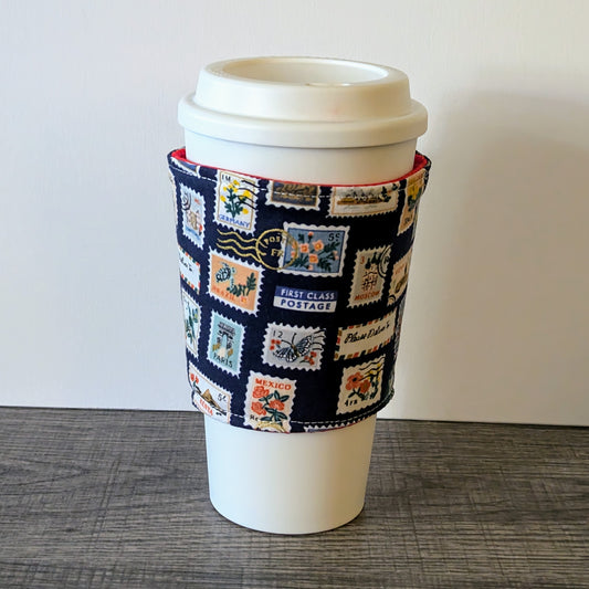 Navy Stamp Cup Cozy