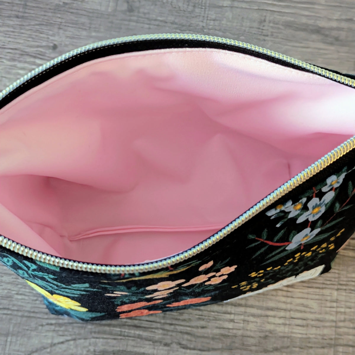 Black Meadow Floral Canvas Zipper Pouch