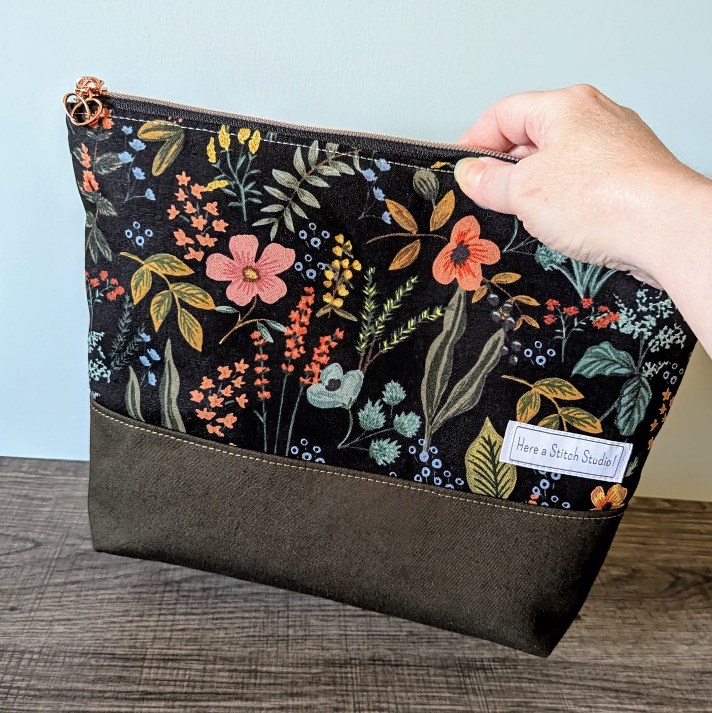 XL Herb Floral Canvas Makeup Bag