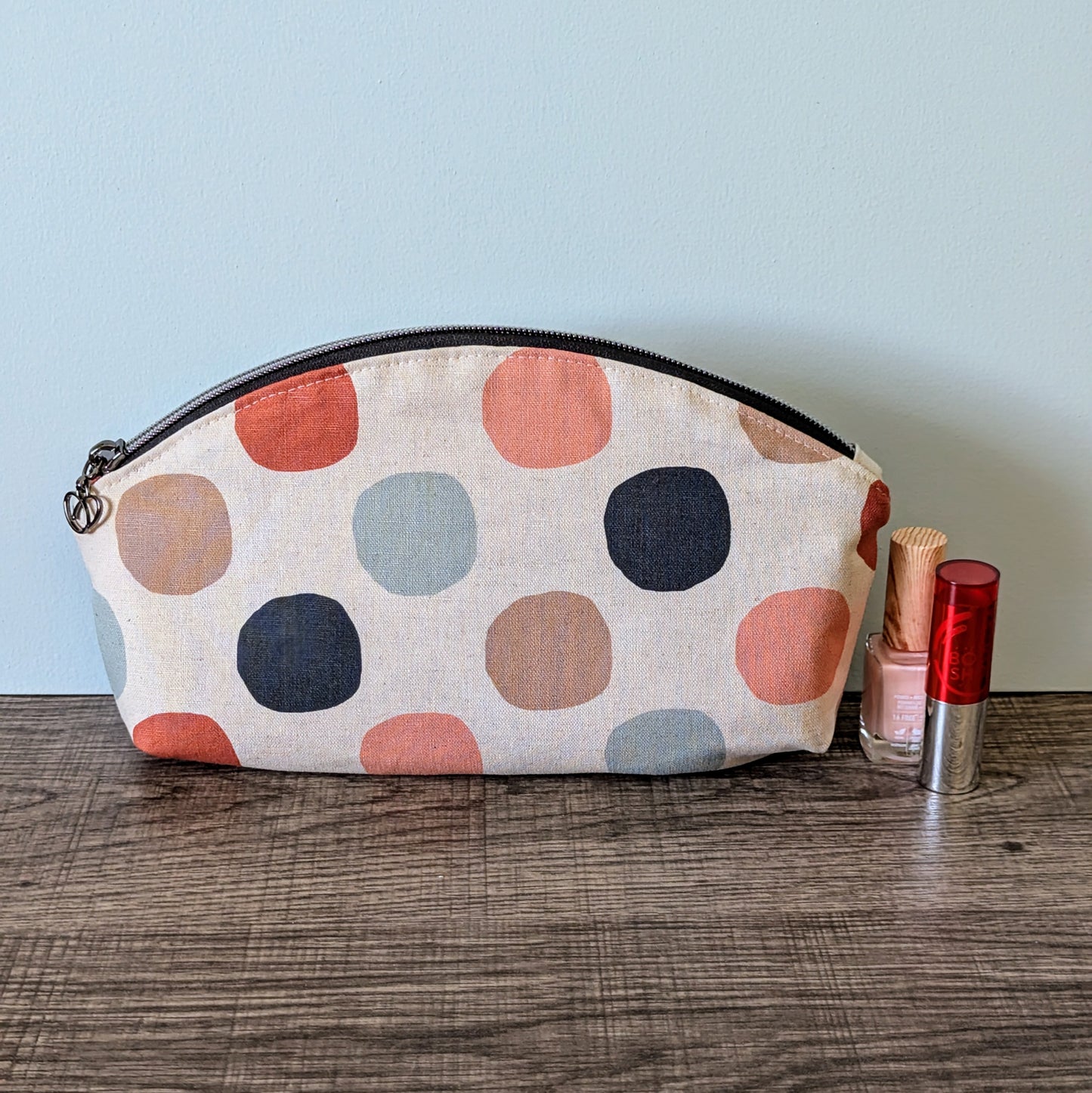 Polka Dot Canvas Makeup Bag