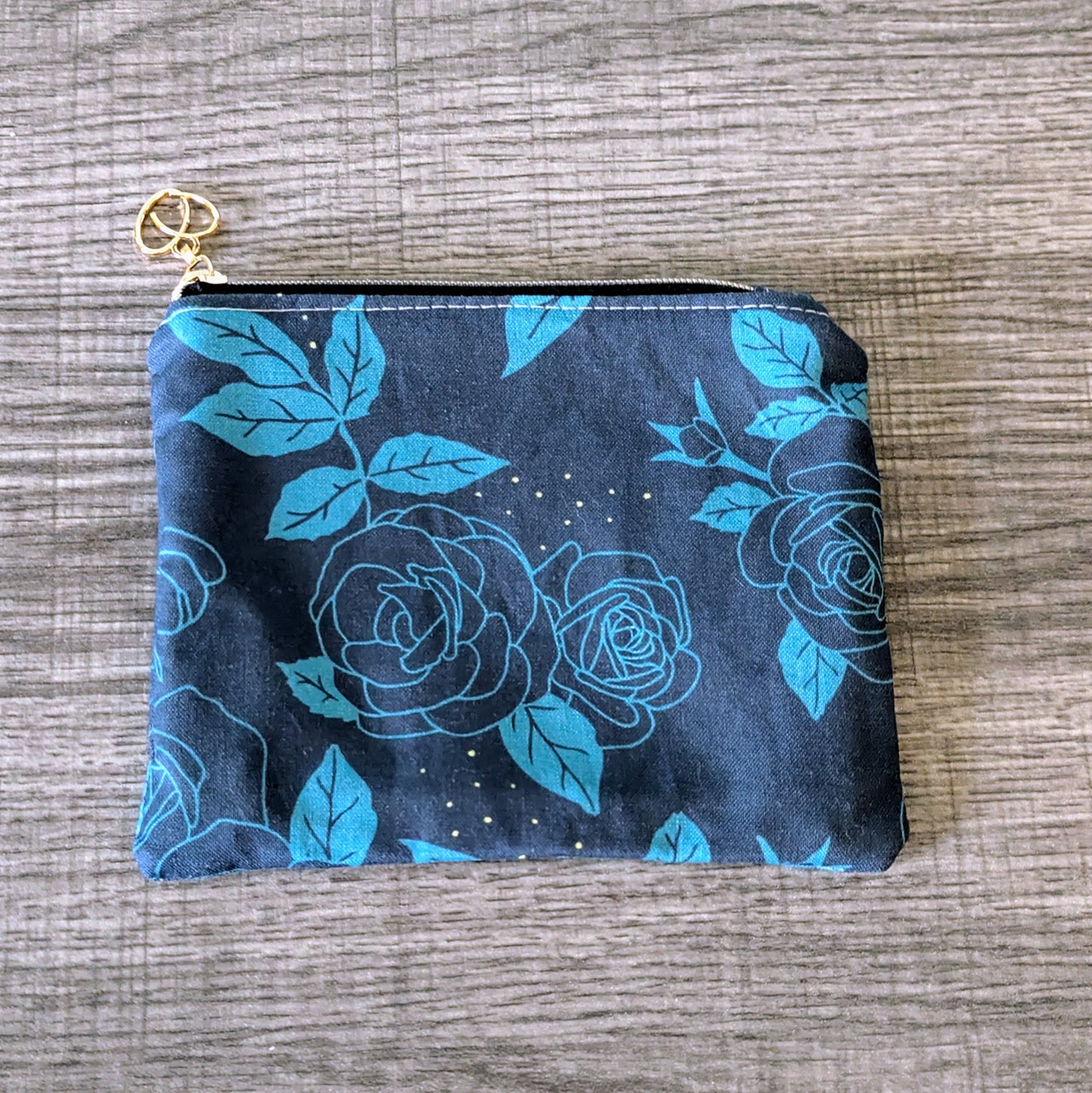 Blue Rose Floral Cotton Zipper Pouch