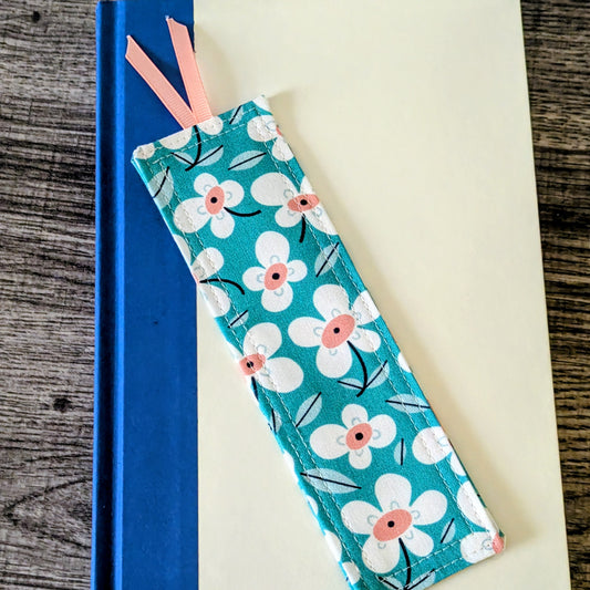 Turquoise Daisy Floral Cotton Bookmark