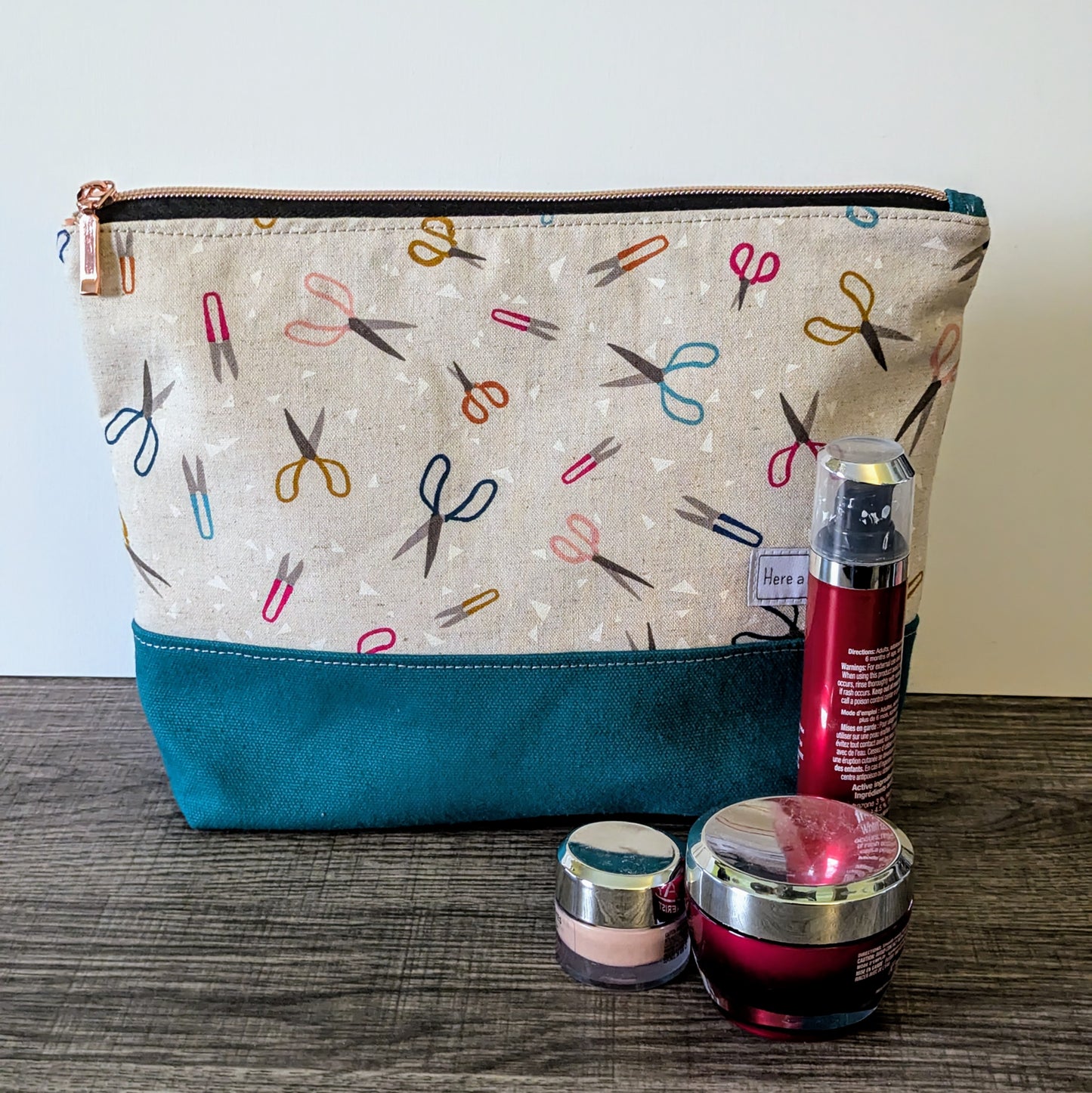 XL Scissor Print Canvas Makeup Bag