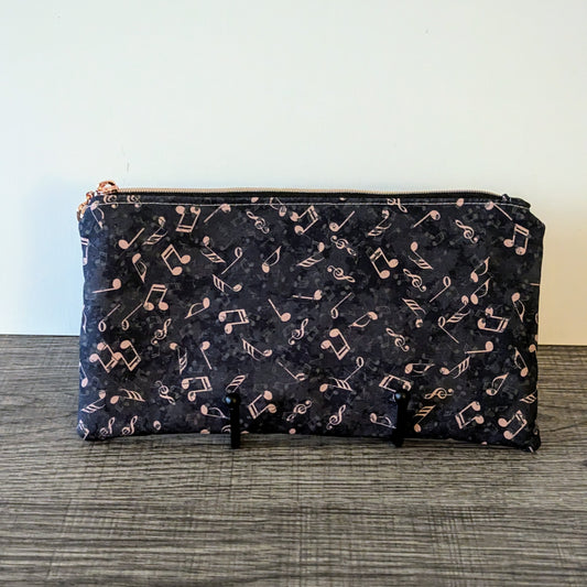 Black Music Note Cotton Zipper Pouch