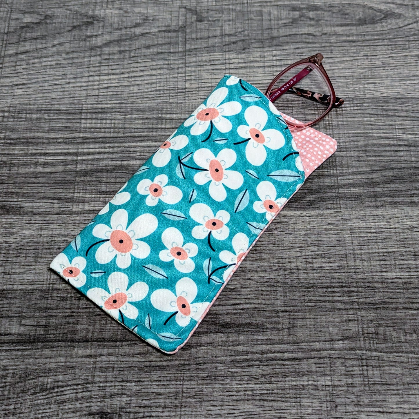 Turquoise Daisy Floral Floral Eyeglass Pouch