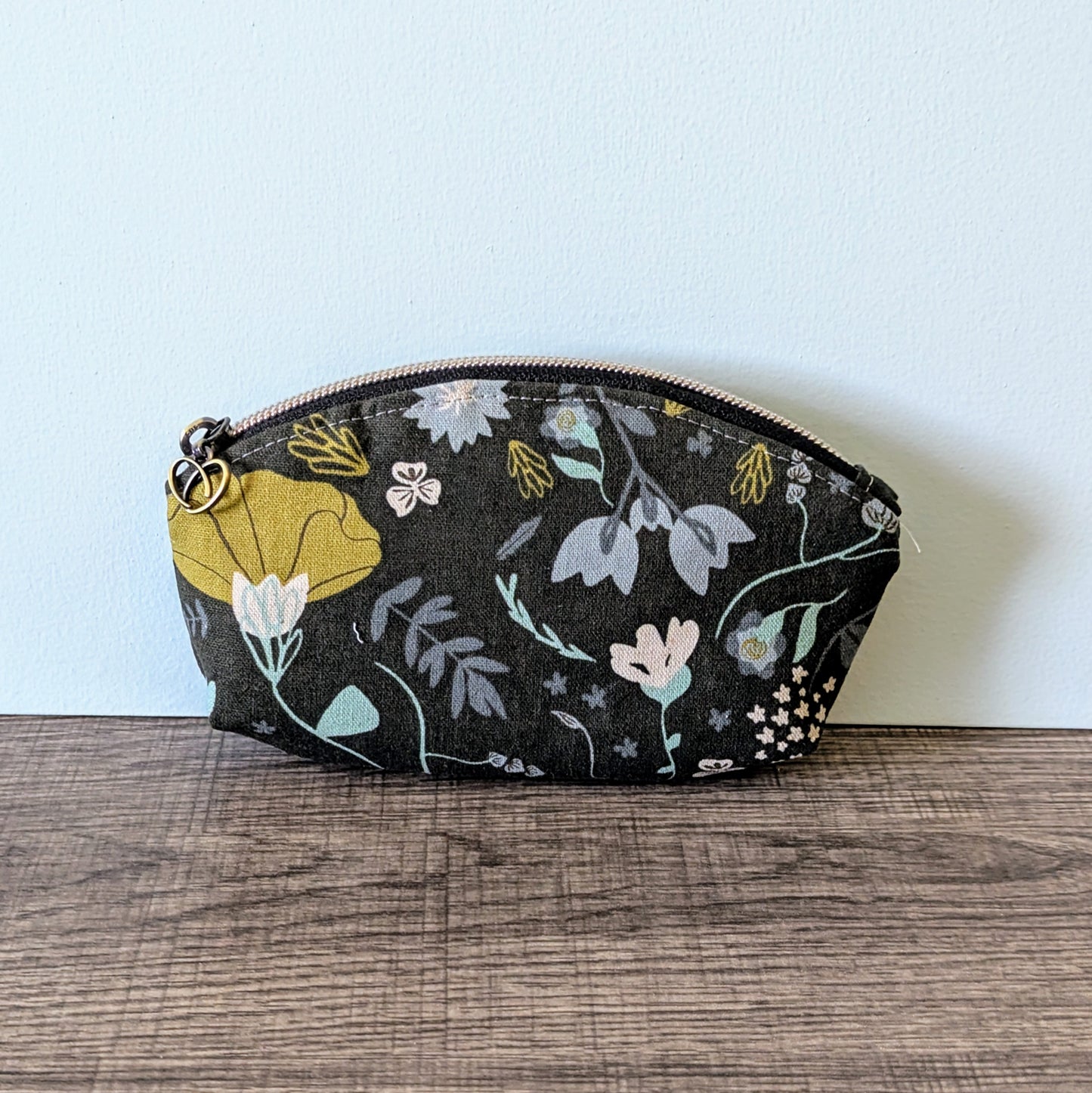 Dark Floral Canvas Makeup Bag