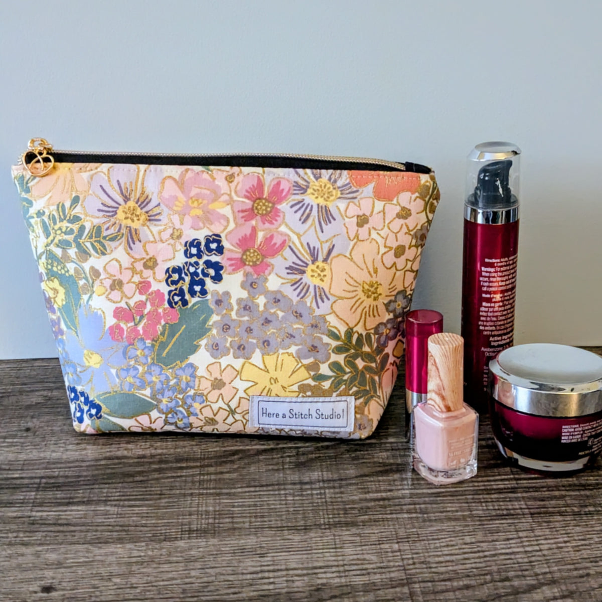 Blush Floral Canvas Zipper Pouch