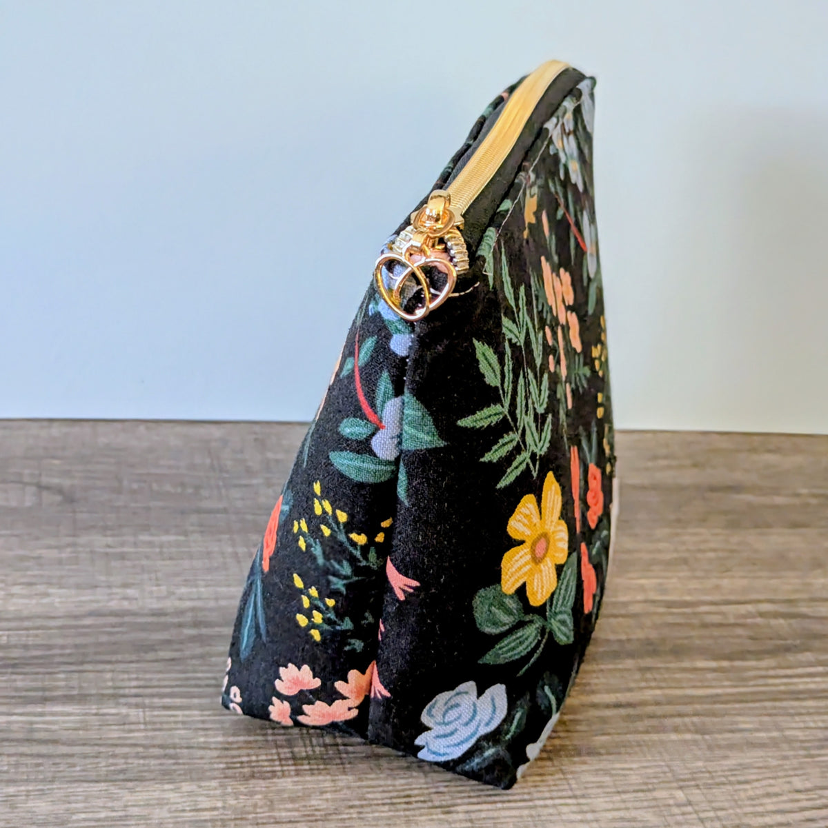 Black Meadow Floral Canvas Zipper Pouch