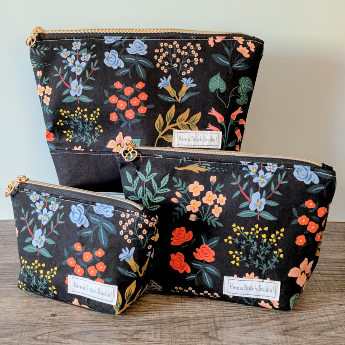 Black Meadow Floral Canvas Zipper Pouch
