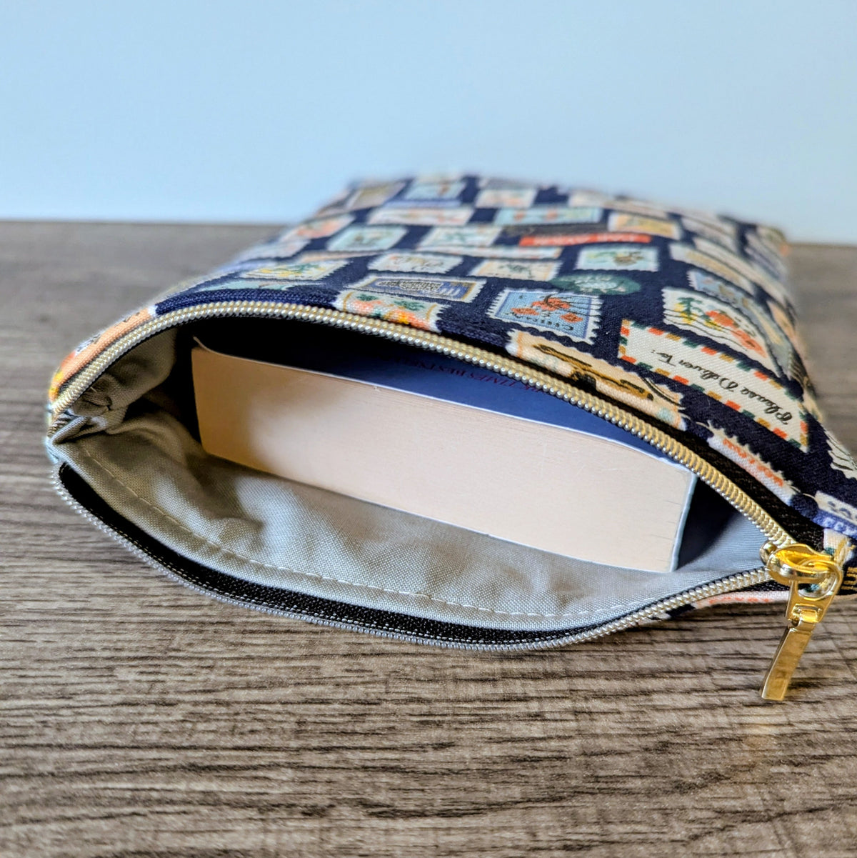 Navy Stamp Cotton Book Sleeve