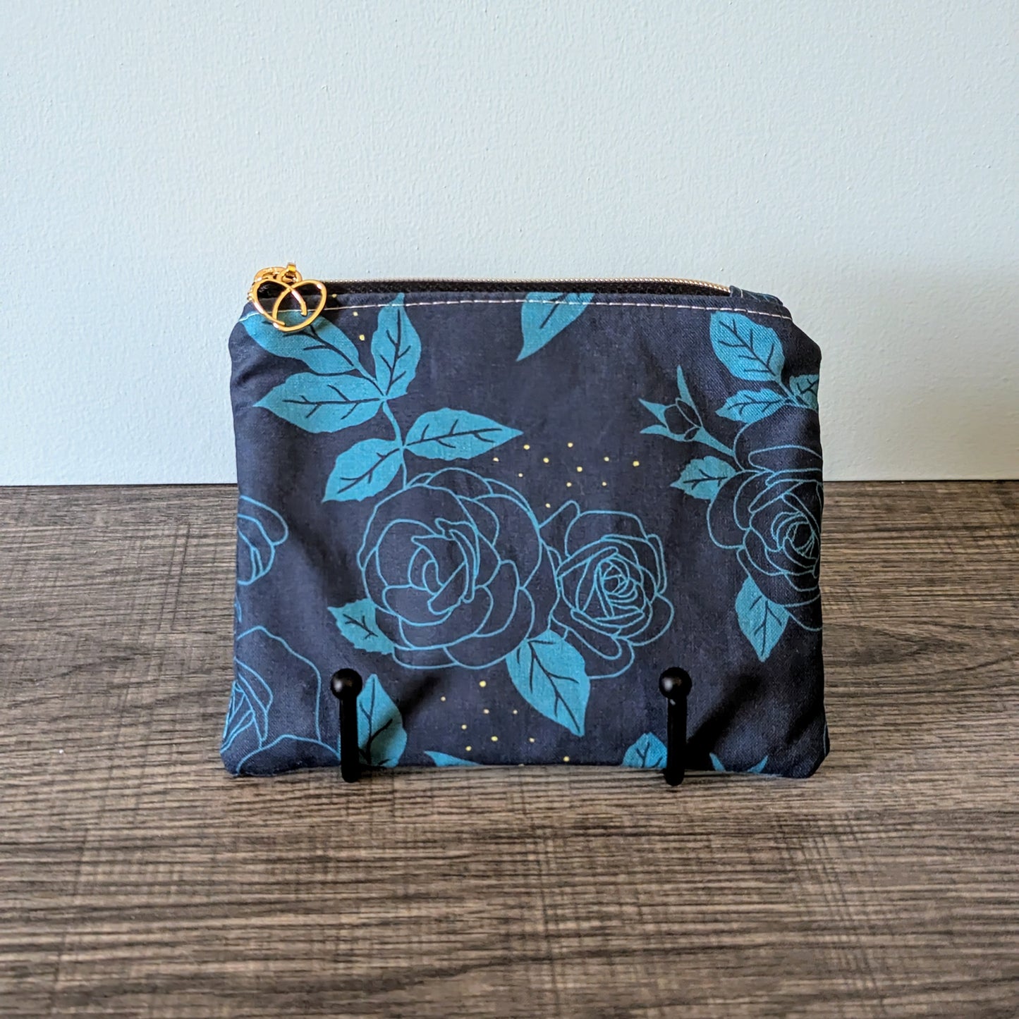 Blue Rose Floral Cotton Zipper Pouch