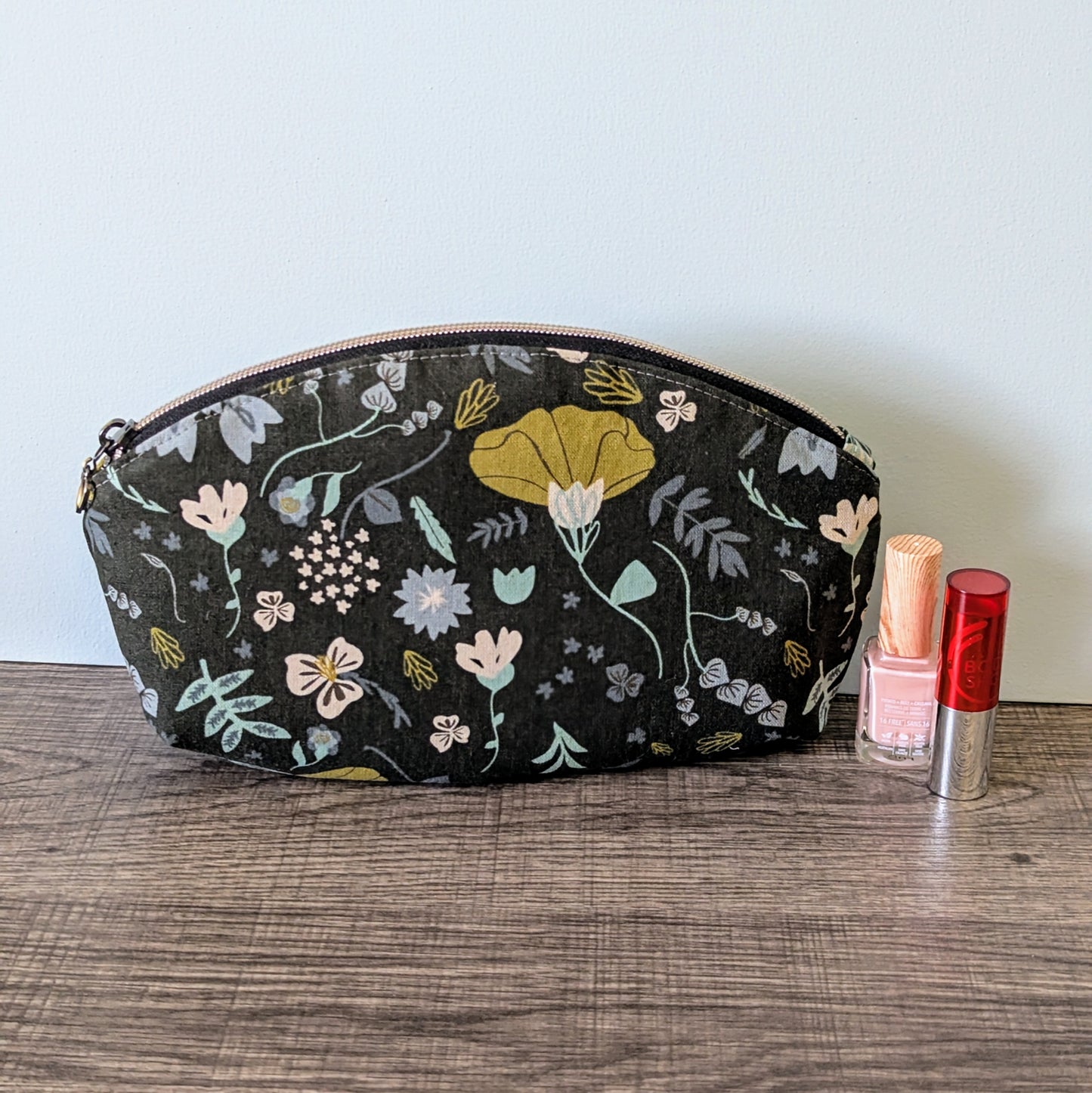 Dark Floral Canvas Makeup Bag