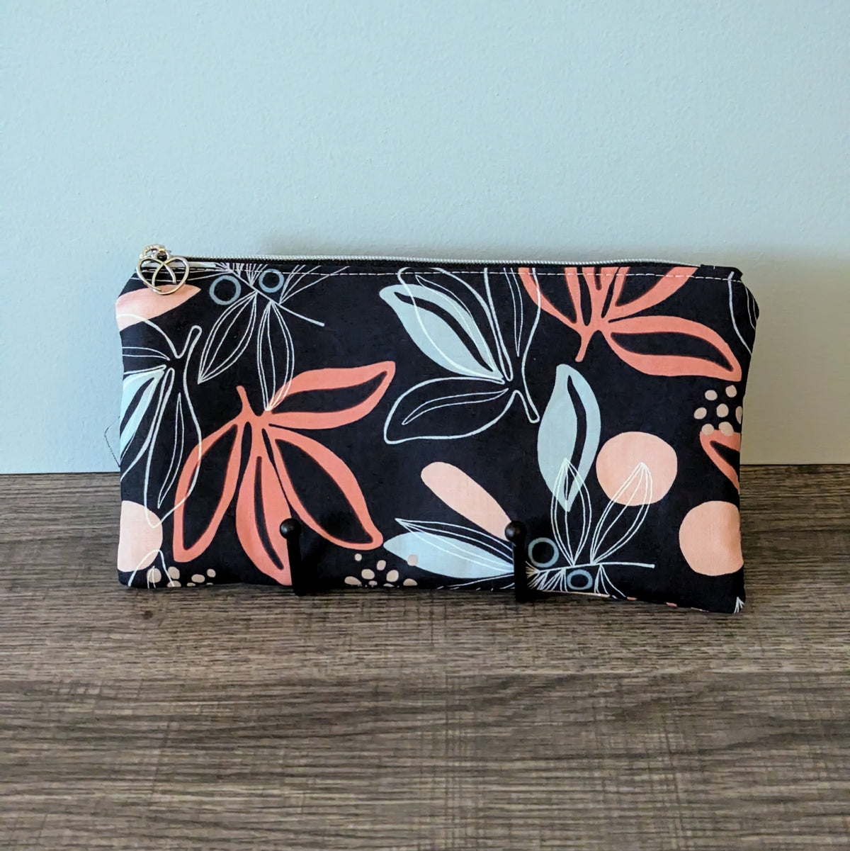 Navy Palm Leaf Cotton Zipper Pouch