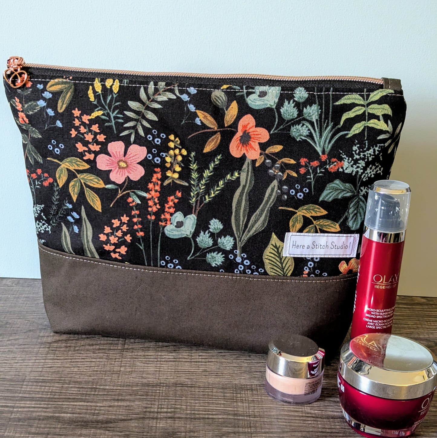 XL Herb Floral Canvas Makeup Bag