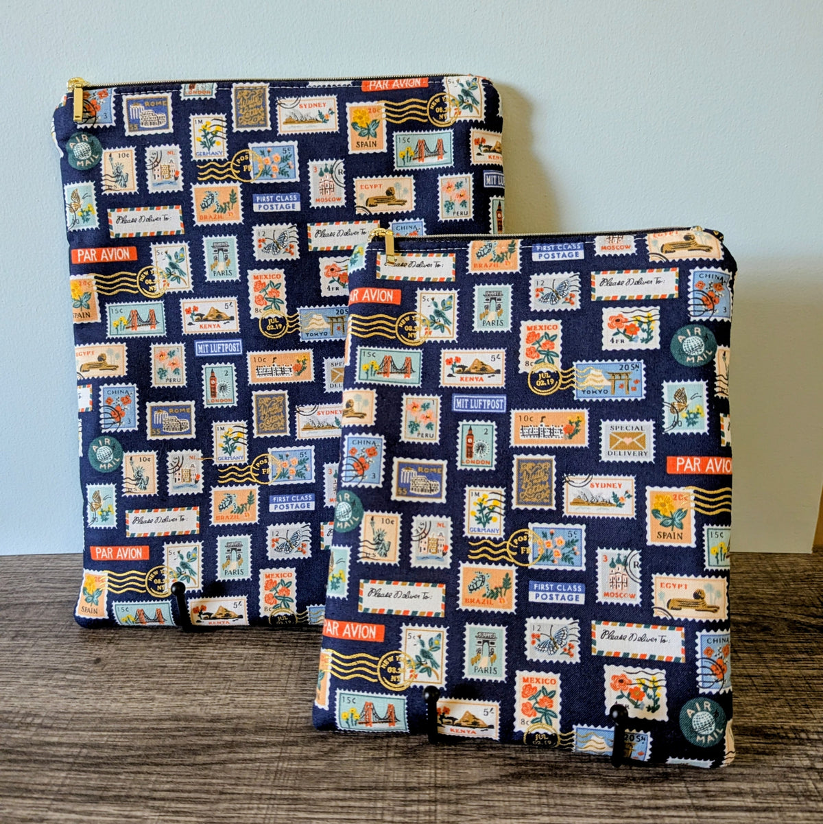 Navy Stamp Cotton Book Sleeve