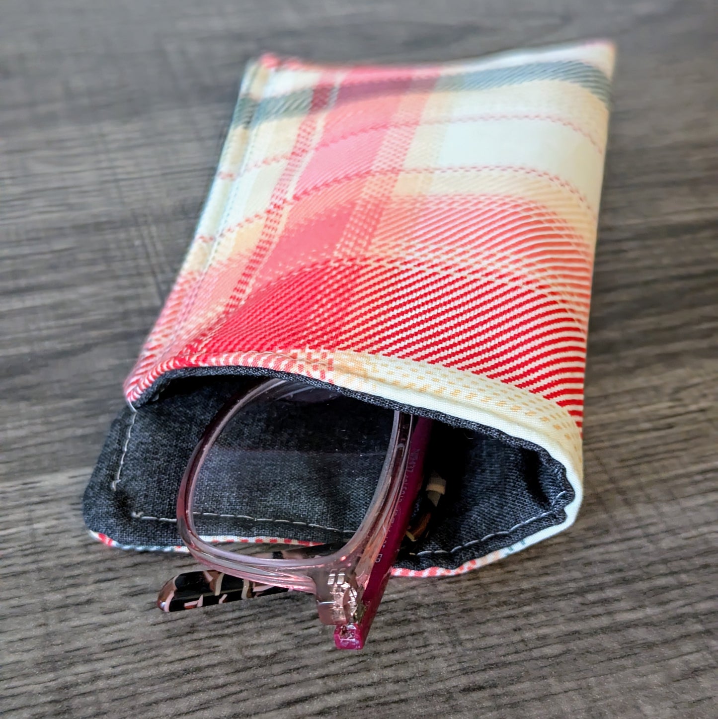 Pink Plaid Eyeglass Pouch