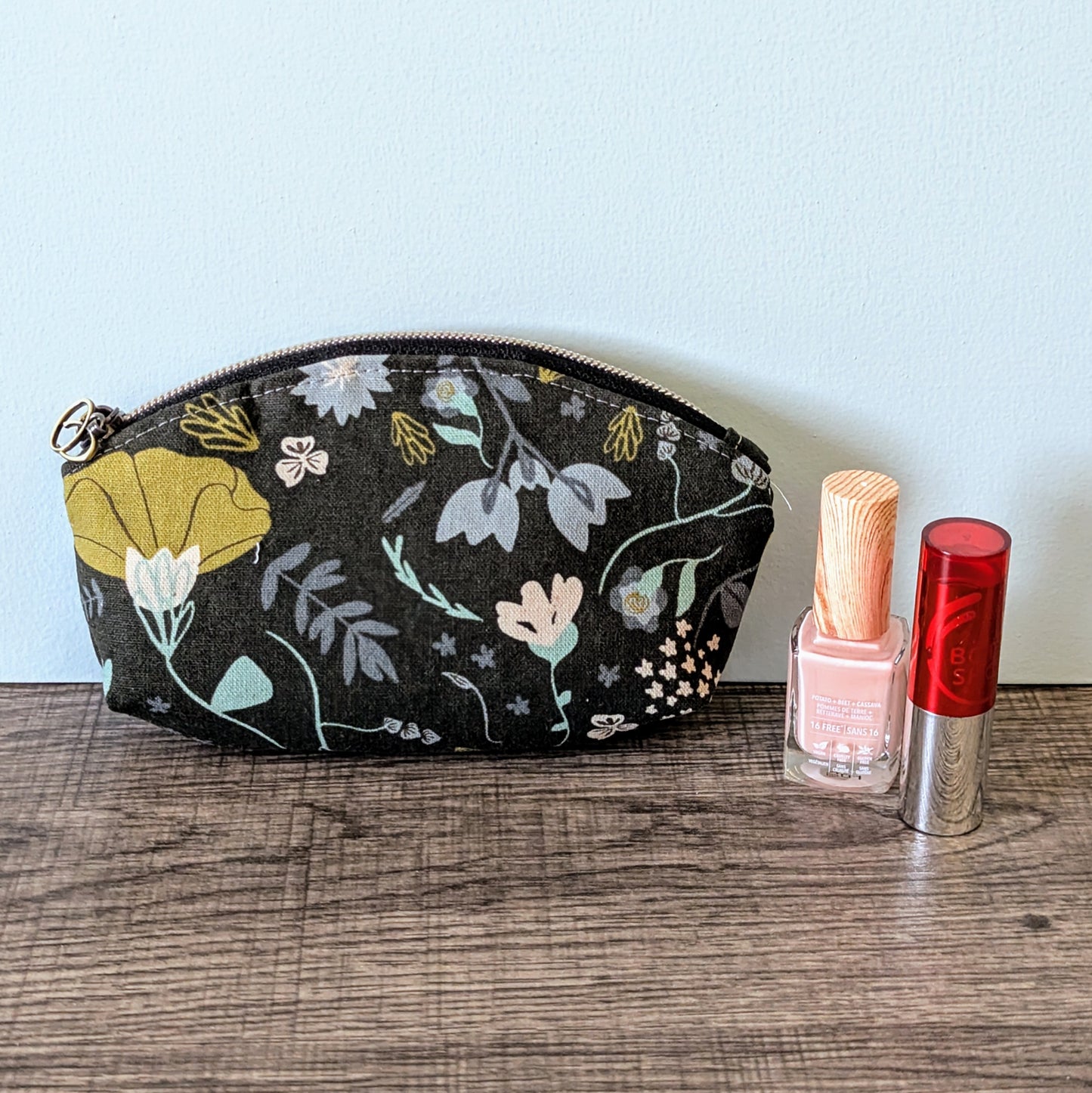 Dark Floral Canvas Makeup Bag