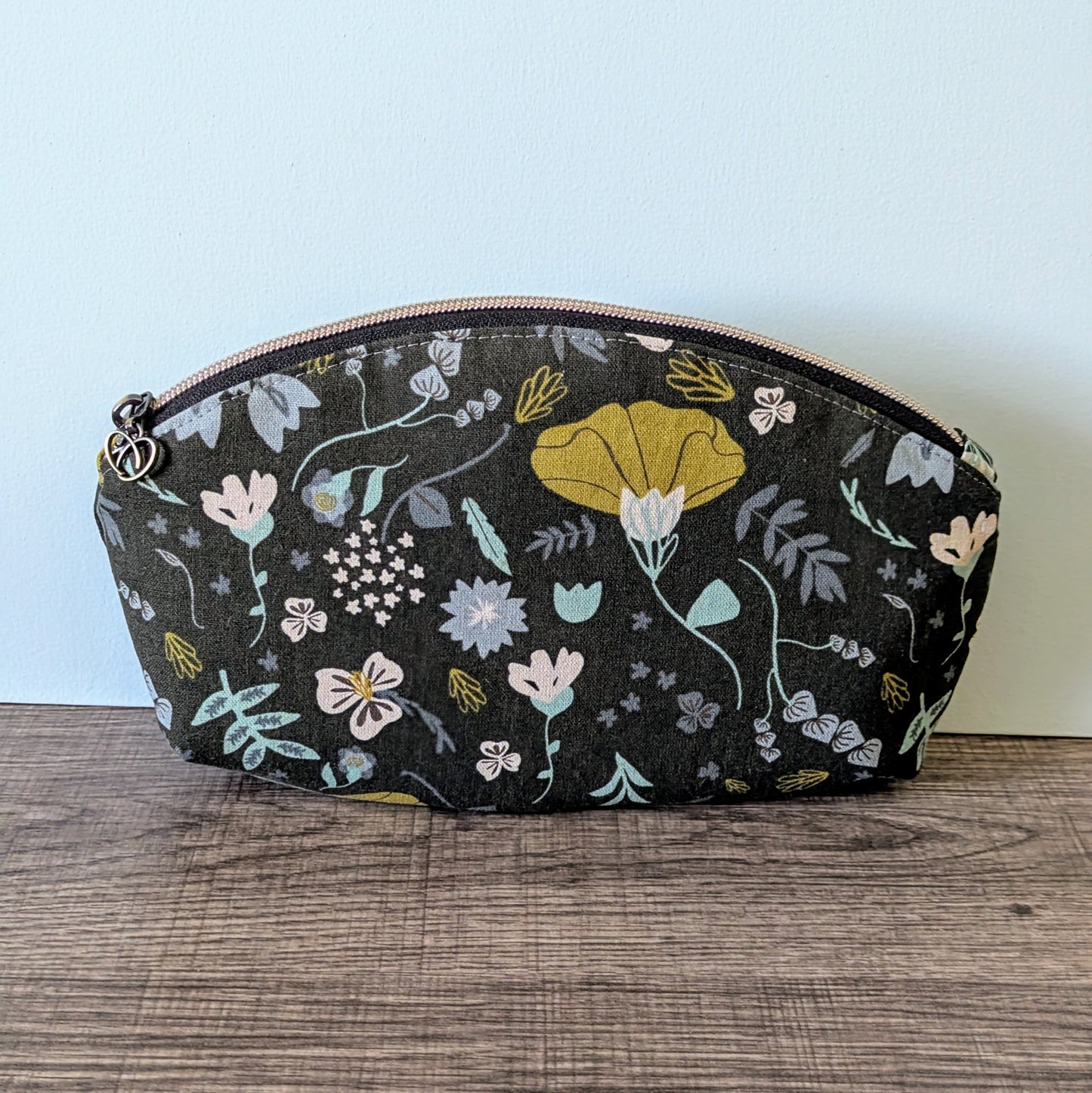 Dark Floral Canvas Makeup Bag