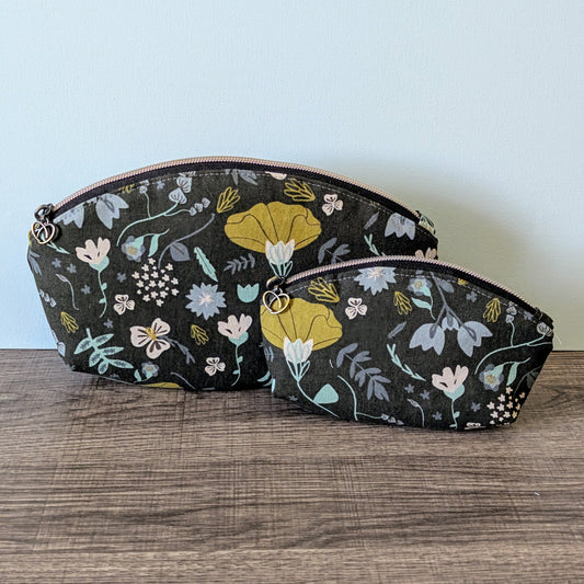 Dark Floral Canvas Makeup Bag