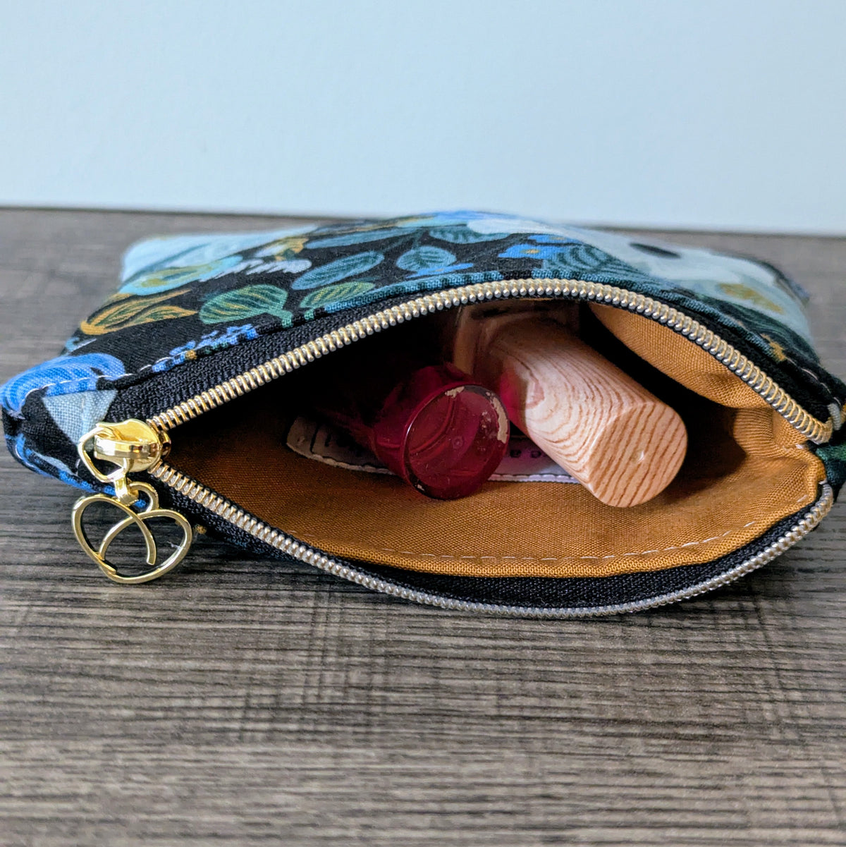 Dark Blue Floral Card Pouch