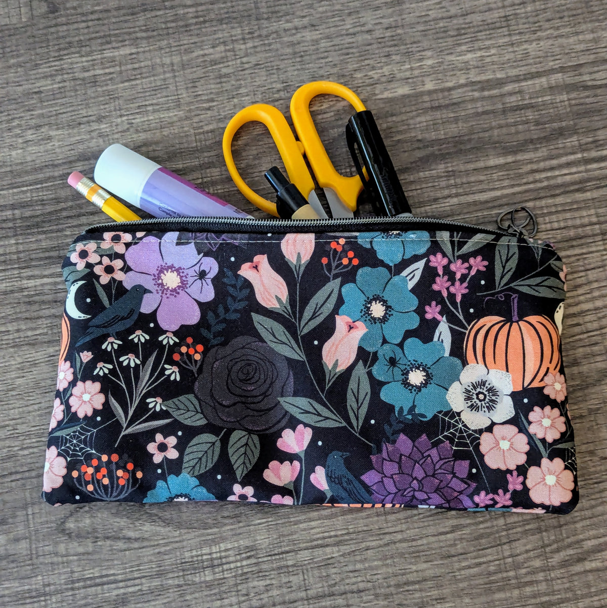 Gothic Floral Cotton Zipper Pouch
