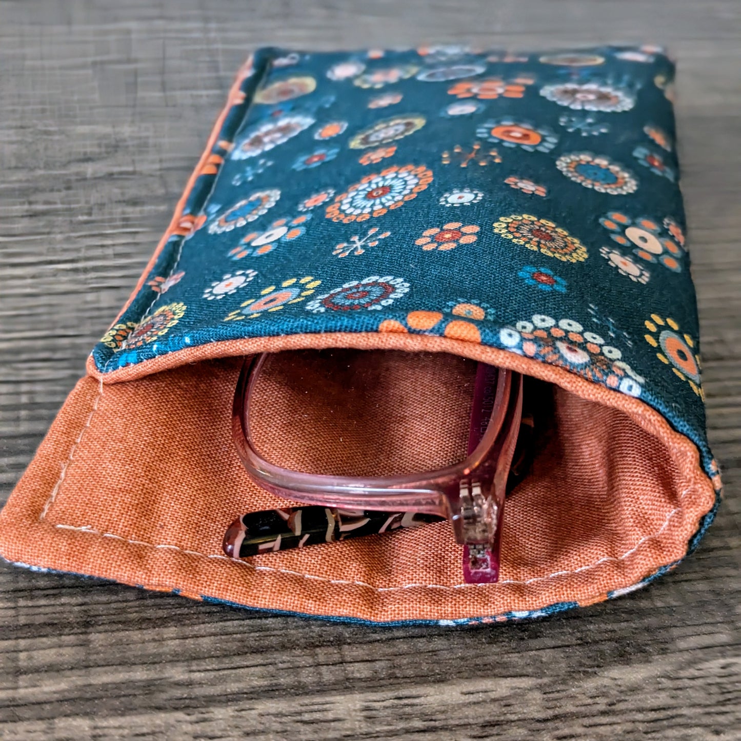 Teal Modern Floral Eyeglass Pouch