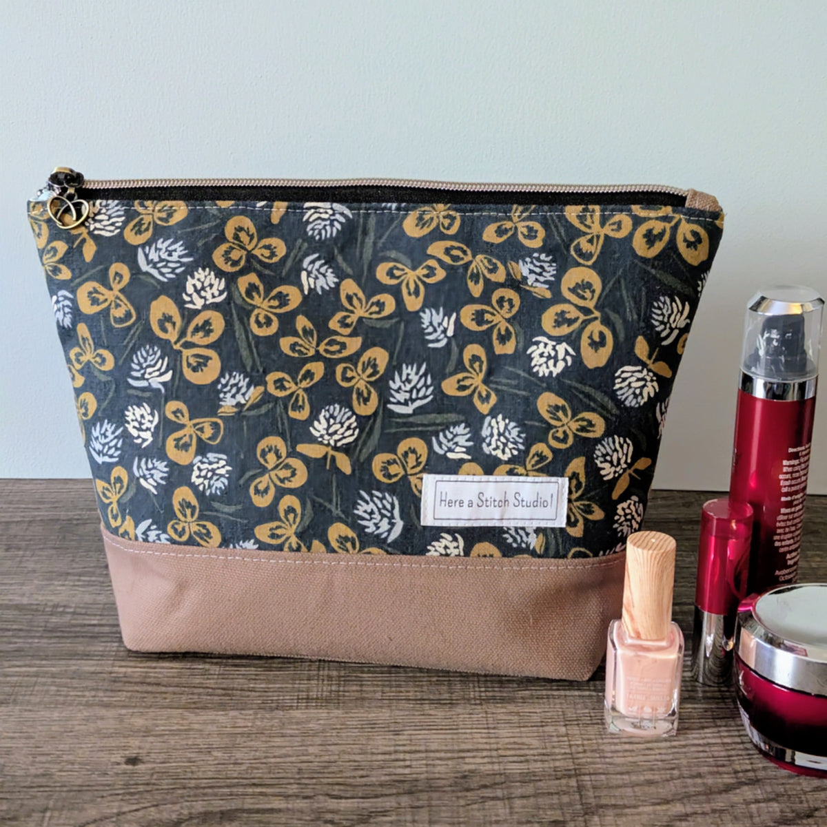 Denim Blue Linen Canvas Zipper Pouch