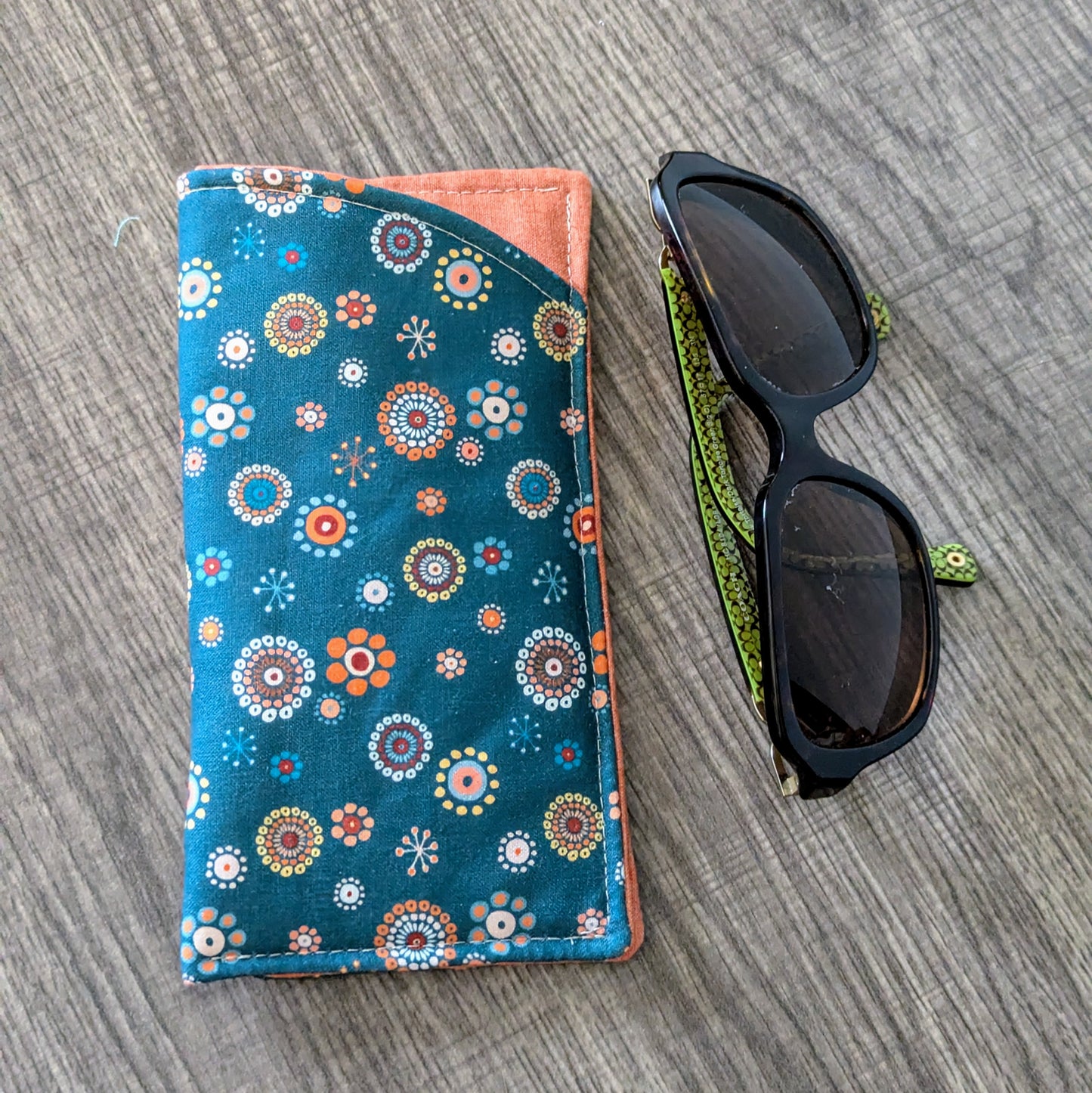 Teal Modern Floral Eyeglass Pouch