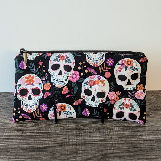 Black Skull Cotton Zipper Pouch