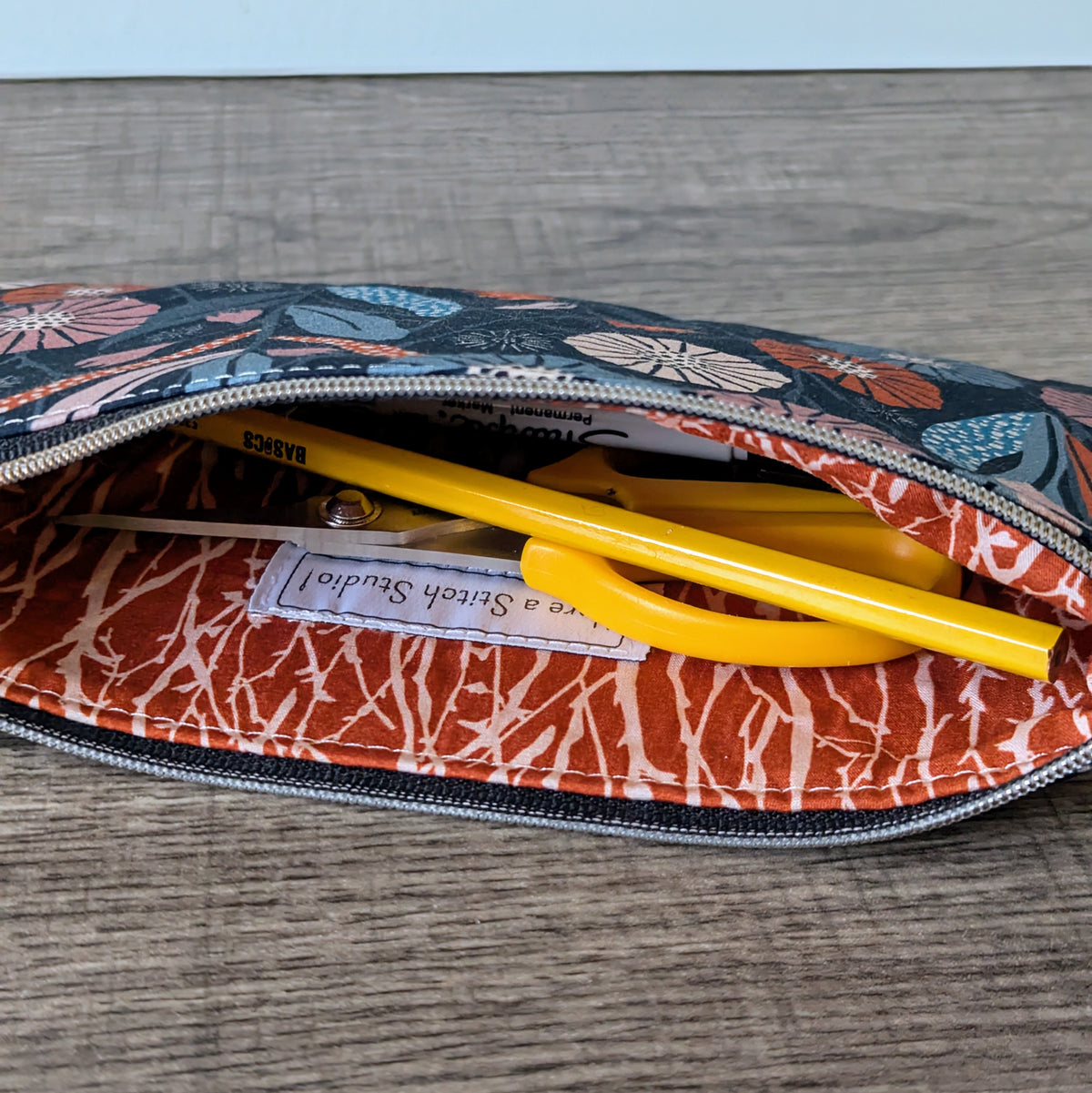 Dark Purple Modern Floral Cotton Zipper Pouch